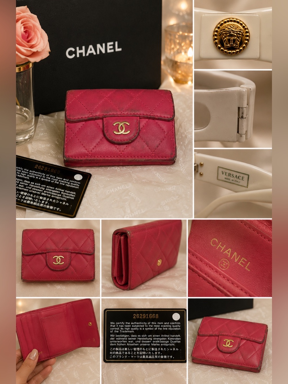 CHANEL Quilted Mini Wallet in Hot Pink with Gold CC